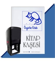 Kişiye Özel  Çizim Kedi Tarihli Kitap Kaşesi (Mavi)