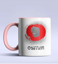Kişiye Özel O Harfi Temalı Çizim Tasarım Siyah Renk Kupa (Pembe)