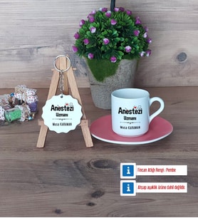 Anestezi Uzmanı Türk Kahvesi Fincanı Lacivert ve Ahşap Anahtarlık Hediye (Model 3)