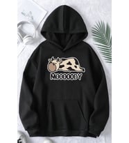 Mooooody Baskılı Unisex Oversize Sweatshirt (Siyah)