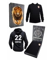 Galatasaray Orijinal Sweat Kapüşonlu Aslan Silüetli Özel Tasarım Ahşap Kutulu (Siyah-Sarı)
