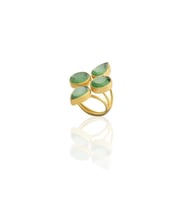 Kadir Jewellery 22 Ayar Altın Kaplama Zirkon Taşlı Kadın Vintage Yüzük (Yeşil)