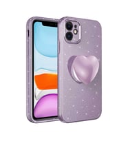 Uyumlu Model Apple iPhone 11 Kılıf Simli Pop Soketli Kalp Kapak (Mor)
