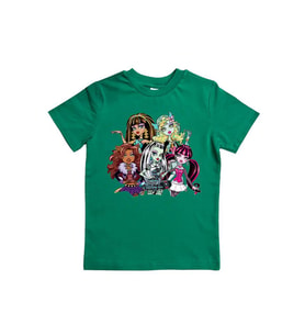MONSTER HIGH baskılı pamuklu penye kumaş yazlık çocuk tişört (Yeşil)