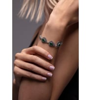 Sıralı Damla Model Safir Taşlı Telkari El Işçiliği Gümüş Bileklik (Yeşil)