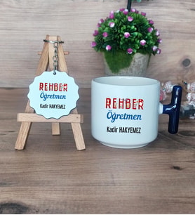 Rehber Öğretmeni Hediye Seti Kupa Bardak T Kulplu ve Anahtarlık Öğretmenler Günü Hediyesi (Model 2)