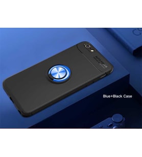 Uyumlu Model Apple iPhone 6 Plus 6S Plus Kılıf Yüzüklü Magnetli Ravel Case (Siyah-Mavi)