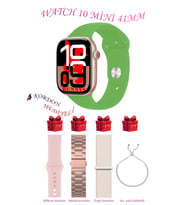Samsung Galaxy M22 Uyumlu Açık Mavi Akıllı Saat Watch 10 Mini Kordon Hediyeli AMOLED EKRAN 41MM (Yeşil)
