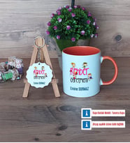 Rehber Öğretmeni Kupa Bardak Kırmızı ve Ahşap Anahtarlık Hediye (Model 12)