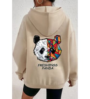 Unisex Panda Sırt Baskılı Sweatshirt (Bej)