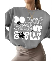 bisiklet yaka 3 iplik şardonlu kalın kadın Sweatshirt unisex Kolayca vazgeçmeyin Baskılı Sweatshirt (Gri)