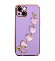 Ally iPhone 13 6.1inç Kılıf Kalp Bileklik Tutuculu Lüx Silikon Askılı Kılıf (Mor)