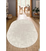 Dijital Baskılı Kaymaz Taban Yıkanabilir Oval Salon Halısı Mutfak Halısı Yolluk NDO-HS-180 (Bej)