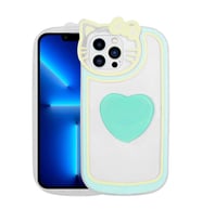 Uyumlu Model Apple iPhone 12 Pro Kılıf Kedi Figürlü Pop Soketli Kapak (Turkuaz)