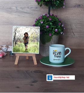 Evin Prensi Fotoğraflı Dekoratif Taş, Ahşap Altlıklı Türk Kahvesi Fincanı Hediye (Model 9)
