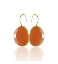 Kadir Jewellery 22 Ayar Altın Kaplama Fosil Taşlı Küpe -El İşçiliği Ve Hipoalerjenik Küpe (Kırmızı)