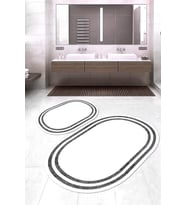 Dijital Baskılı Kaymaz Taban Yıkanabilir Oval 2'li Klozet Takımı Banyo Paspası NOKZ-SD-299 (Gri)