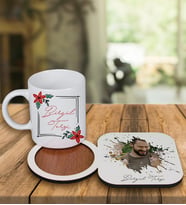 Kişiye Özel Tasarım Kupa Bardak Ve Fotoğraflı Ahşap Bardak Altlığı 99440 (Turkuaz)