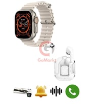 Smart Watch Ultra T800 Ultra 2 Akıllı Saat Dinamik Ekranlı ve Ultrapods Bluetooth Kulaklık (Gümüş-Beyaz)