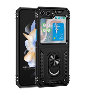 Microsonic Samsung Galaxy Z Flip 6 Kılıf Military Ring Holder Lacivert (Siyah)