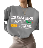 Büyük hayaller kur, çok çalış Baskılı kalın Sweatshirt 3 iplik şardonlu Bej bisiklet yaka (Gri)