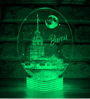 Kişiye Özel, Kız Kulesi 3D Led Lamba (Yeşil)