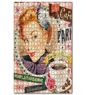 Cakapuzzle Romantik Kahve Saati Tarzı Görsel Puzzle Yapboz MDF (Ahşap) (255 Parça)