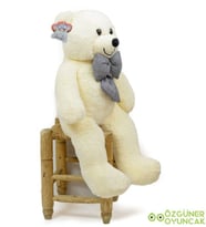 Pababo 120 Cm Papyonlu Büyük Ayıcık (%100 yerli) (Beyaz)