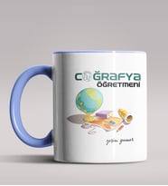 Kişiye Özel Coğrafya Öğretmeni Tasarımlı Siyah Renk Kupa Bardak 4 (Mavi)