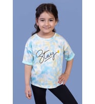 Toontoy Kız Çocuk Batik Desenli Baskılı Tişört (Su Yeşili)
