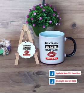 Kadın Öğretmene Hediye Kupa Bardak Kırmızı ve Ahşap Anahtarlık Hediye (Model 8)