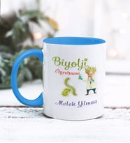 Biyoloji Öğretmeni Tasarımlı Kişiye Özel Kupa Bardak (Mavi)