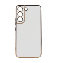 Samsung Galaxy S22 Kılıf Kenarları Gold Kamera Korumalı Renkli Pastel Silikon Açık Yeşil BARK (Beyaz)