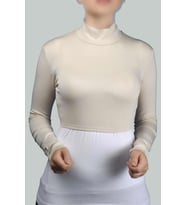 Uzun Kol Balıkçı Yaka Boğazlı Likralı Penye Kadın Yarım Body (Krem)