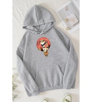 Unisex Shinobi Kedi Baskılı Sweatshirt (Gri)