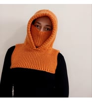 Yünlü Unısex Kış Şapkaları, El Yapımı Yetişkin Balaclava, Handmade Kadın-Erkek Balaklava (Turuncu)