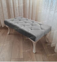 Kapitoneli Ayak Ucu Kapı Önü Antre Bench Puf Beyaz Ayak (110*45) (Gri)