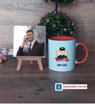 Erkek Polis Fotoğraflı Dekoratif Taş, Kupa Bardak Beyaz Hediye (Model 13)