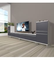 Decoraktiv Eko 9200T Mdf Krom Ayaklı Tv Ünitesi Tv Sehpası (Beyaz - Antrasit)