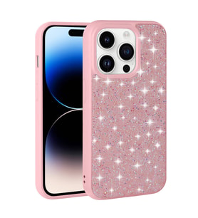 Vendas Apple iPhone 14 Pro Kılıf Parlak Taşlı Tasarım Zore Pırlanta Kapak (Pembe)