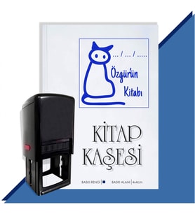 Kişiye Özel  Çizim Kedi 2 Tarihli Kitap Kaşesi (Mavi)