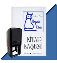 Kişiye Özel  Çizim Kedi 2 Tarihli Kitap Kaşesi (Mavi)