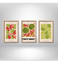 3'lü Ahşap Lamine Çerçeveli Mdf Tablo Fruit Market Karpuz Lime (Ahşap)