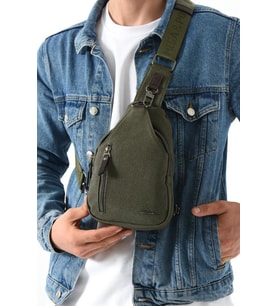 Erkek Bady Bag Göğüs Çantası Kanvas Kumaş Sırt Çantası 27*17 Cm Günlük Omuz Çantası  (Yeşil)