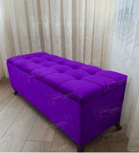 Çizgi Kapitoneli Sandıklı Puf 90 cm Siyah Ayak (Lila)