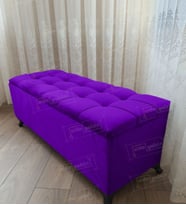 Çizgi Kapitoneli Sandıklı Puf 90 cm Siyah Ayak (Lila)