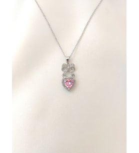 Kadın Paslanmaz Çelik Zirkon Taşlı Kurdele Kalp Pandora Kolye (Pembe)