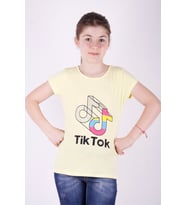 Toontoy Kız Çocuk TikTok Baskılı Tişört (Sarı)