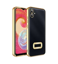 Samsung Galaxy A06 Kılıf Logo Yeri Açık Kamera Lens Korumalı Renkli Kenarlı Şeffaf Silikon (Gold)