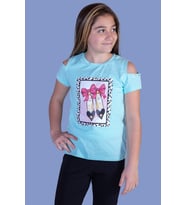 Toontoy Kız Çocuk Baskılı Tişört (Mint Yeşili)